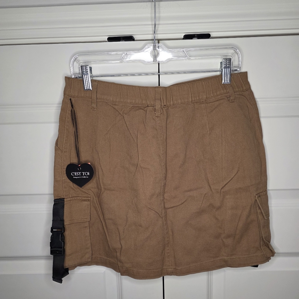 NWT C'est Toi Large Womens Cargo Khaki Mini Skirt Utility Style - Picture 2 of 10
